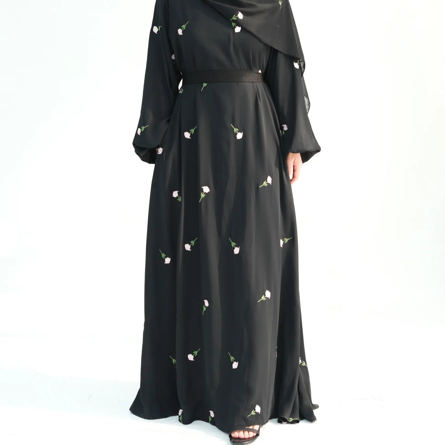 Rose Embroidery Abaya Dress for Women, Muslim Long Dress, Side Pockets, Hijabi Robe, Dubai Islamic Clothing, Ramadan, Party