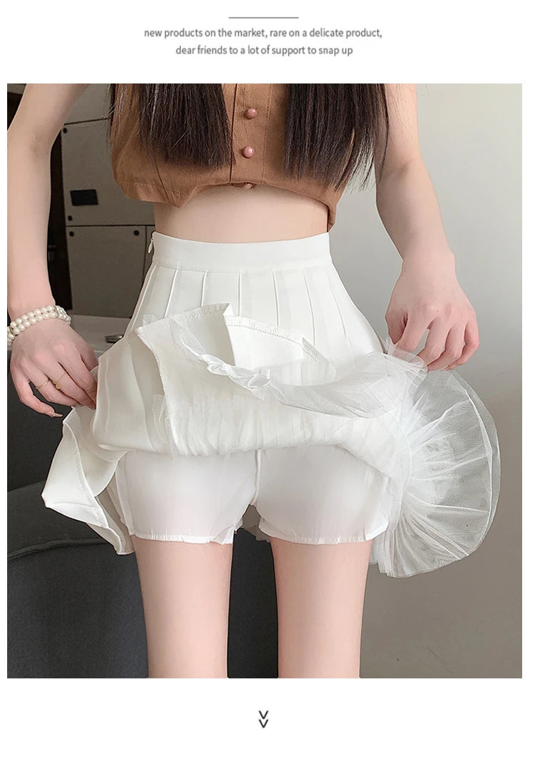 Slimming A-Line Skirt for ort Women High Waist Pleated Commuter Sle Net Gauze f Body Skirts Fem Faion