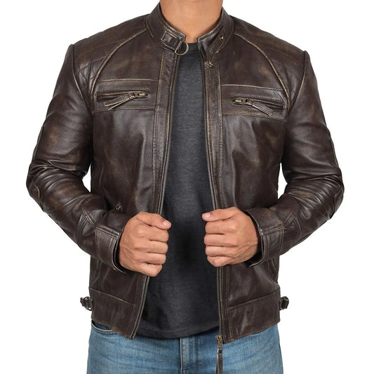 Men's Biker Leather Jacket Stand-up Collar Punk Leather Jacket Motorcycle Wear Leather Zipper Jacket Coat Hip Hop Streetwear