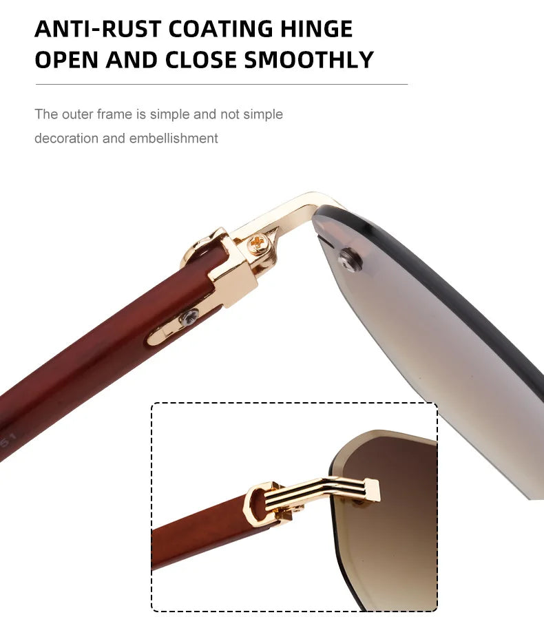 Vintage Square Rimless Sunglasses – 2025 Luxury UV400 Anti-Blue Light Eyewear for Men