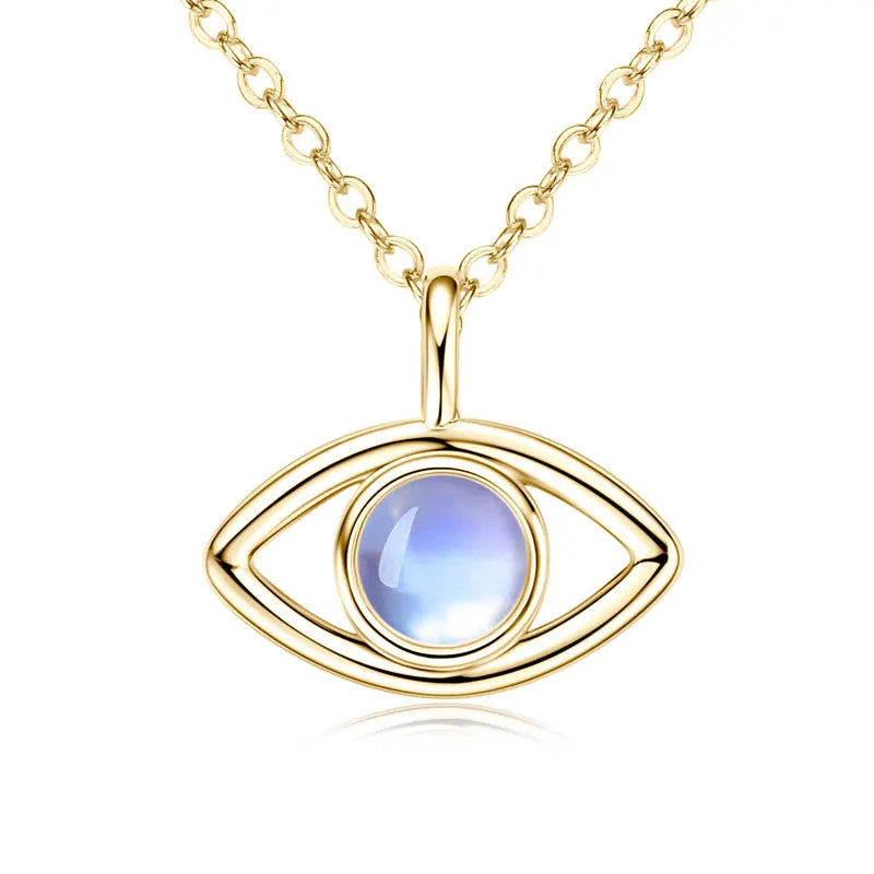 Lnngy Collier Argent 925 Sterling Silver Clavicle Necklace Round Moonstone Artificial Gemstone Pendant Necklaces For Women Gift