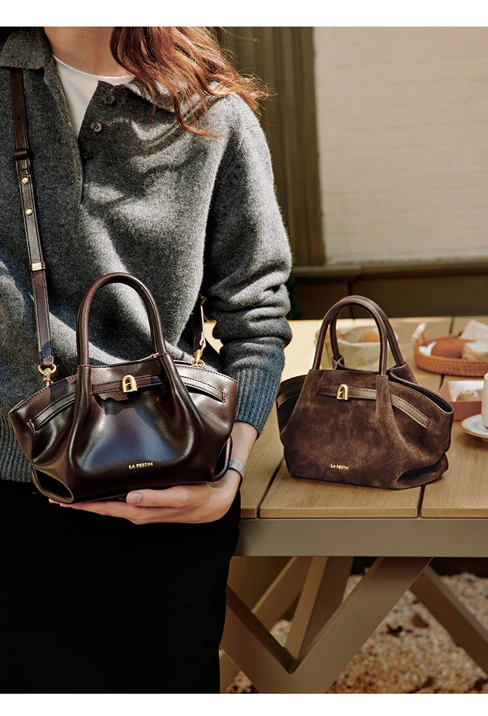 LA FESTIN Leather Bag New Suede Handbag Women's bags Luxury brand Bag Fashion Shoulder Bag Crossbody Bag Bucket Bag small size