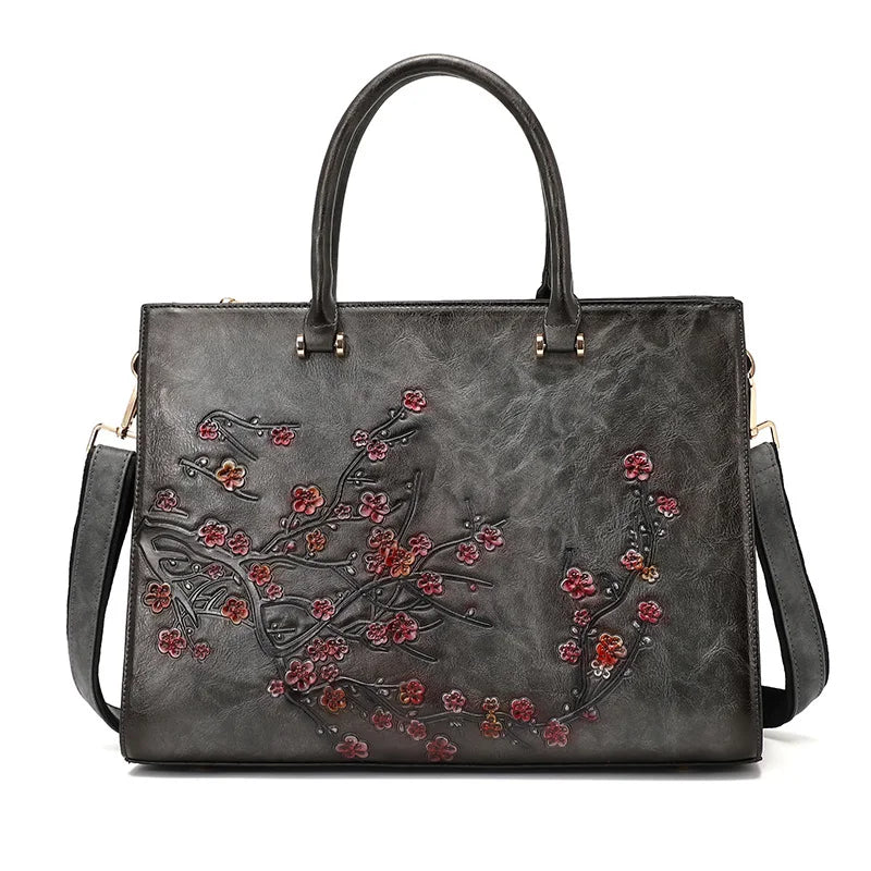 MOTAORA Vintage Embossed Women Shoulder Bag Leather Top-handle Bags Ladies Large Capacity Messenger Bags Floral Female Tote Bag