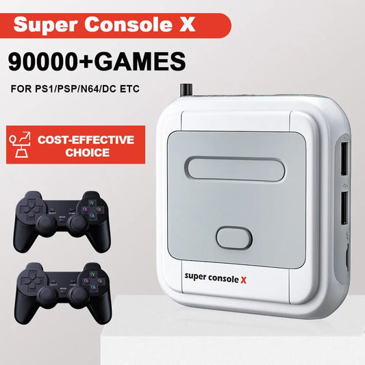 جهاز ألعاب الفيديو KINHANK Game Box Super Console X Retro يدعم 90000 لعبة و50 محاكيًا لأجهزة PS1/PSP/MAME/DC مع وحدات تحكم