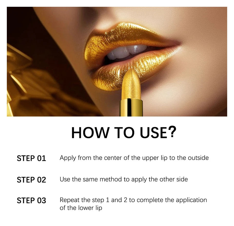 Shimmer Gold Lipstick Metallic Glitter Sexy Lipsticks Long Lasting Batom Waterproof Cosmetic Gold Brick Tube Design Gift 3.5g