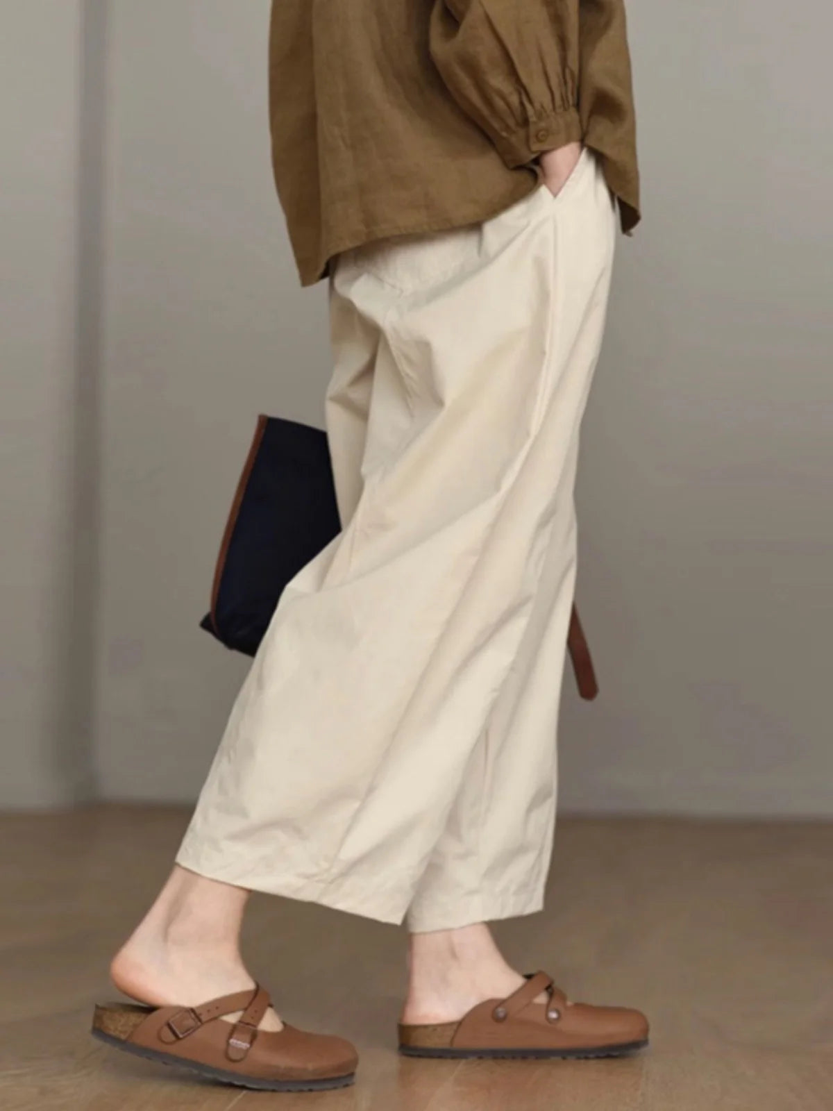 Retro Workwear Wide Leg Pants Women's High Waist Loose Casual Versatile Nine Point Straight Cut Carrot Pants Artistic Sle