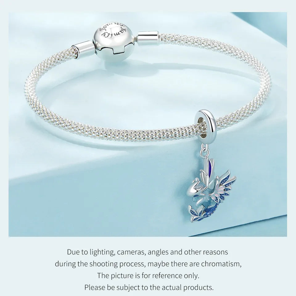 Bamoer 925 Sterling Silver Phoenix Pendant Dragon Charms Enamel Process Plated Platinuma Fit Women DIY Bracelet Fine Jewelry