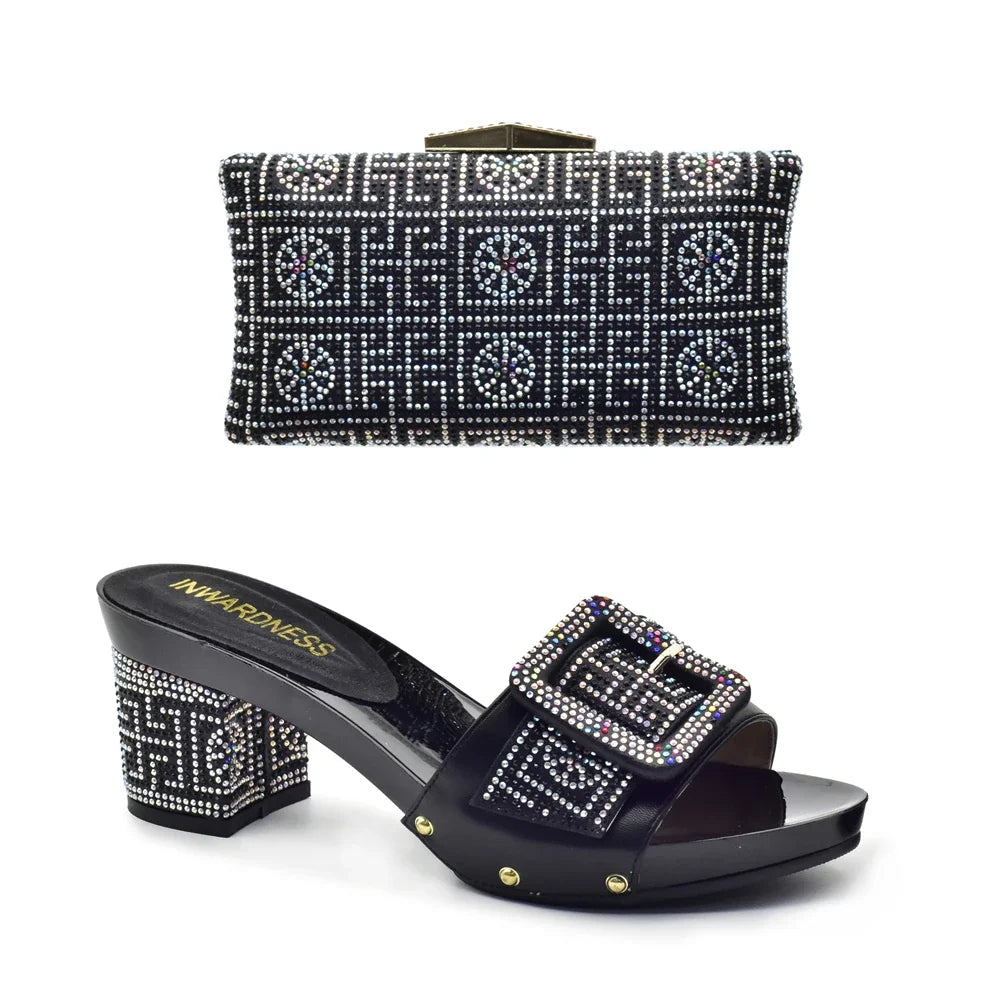 Peep Toe Slingback Pumps & Matching Bags – Italian Style Party Shoe Set with Rhinestone Luxury (Sizes 37-43)