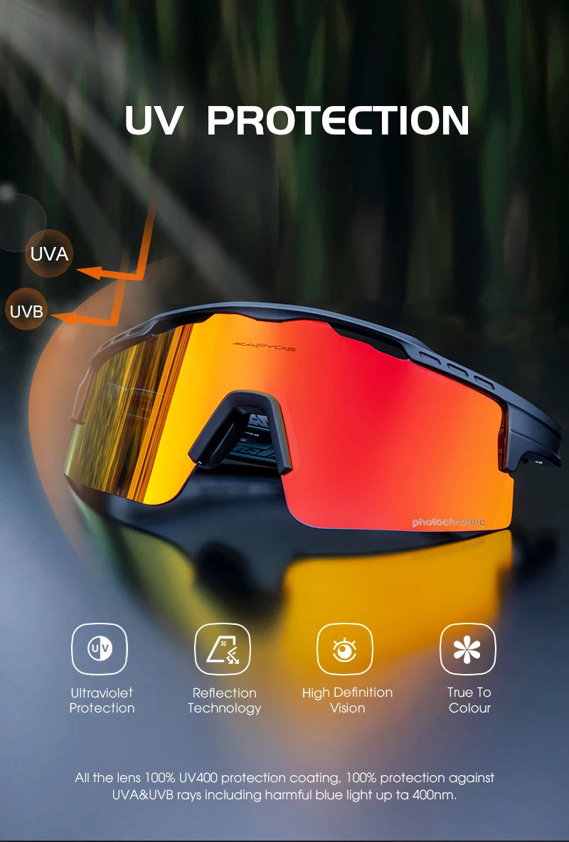 KAPVOE Photochromic Cycling Glasses Outdoor Sports Sunglasses for Man Bicycle Eyewear MTB Cycling Women Road Bike UV400 Goggles