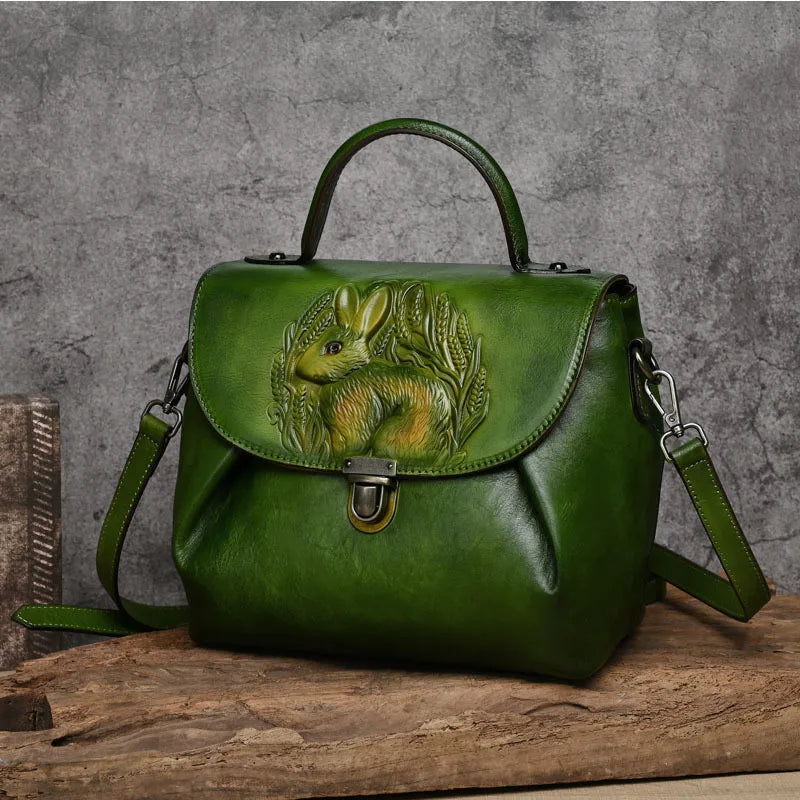 MOTAORA Vintage Handbags For Women Genuine Leather Shoulder Bags 2025 Woman Bag Rabbit Embossed Handmade Luxury Designer Handbag