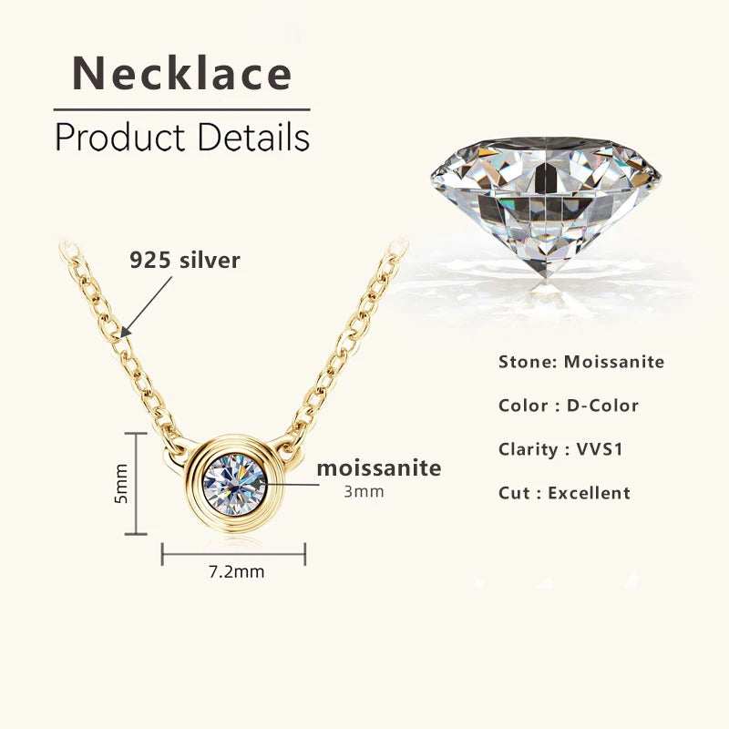 Lnngy 3mm 0.1ct Moissanite Diamond Necklace Bracelet Stud Earring For Women Simple Single Stone Earrings Bracelets Jewelry Set