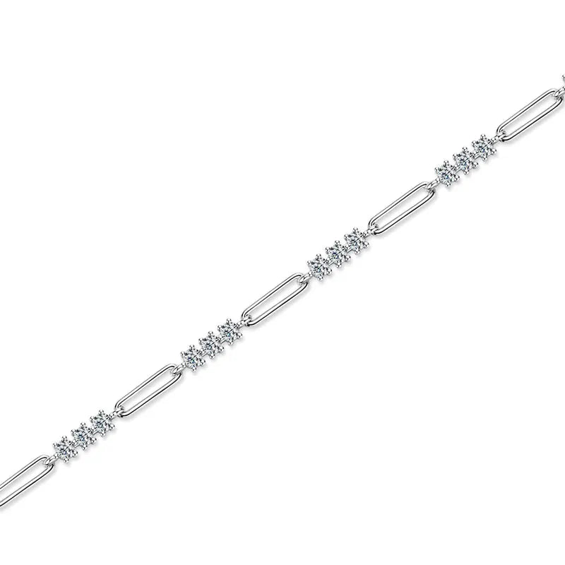 Lnngy Certified Round 3MM Moissanite Bracelet For Women 925 Sterling Silver Adjustable Chain Bracelets Fashion Hand Jewelry Gift