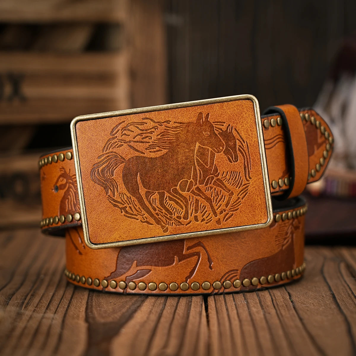Men & Women - Western Denim - pu Leather - Belt - Vintage Patch animal print buckle riveted Belt Jeans