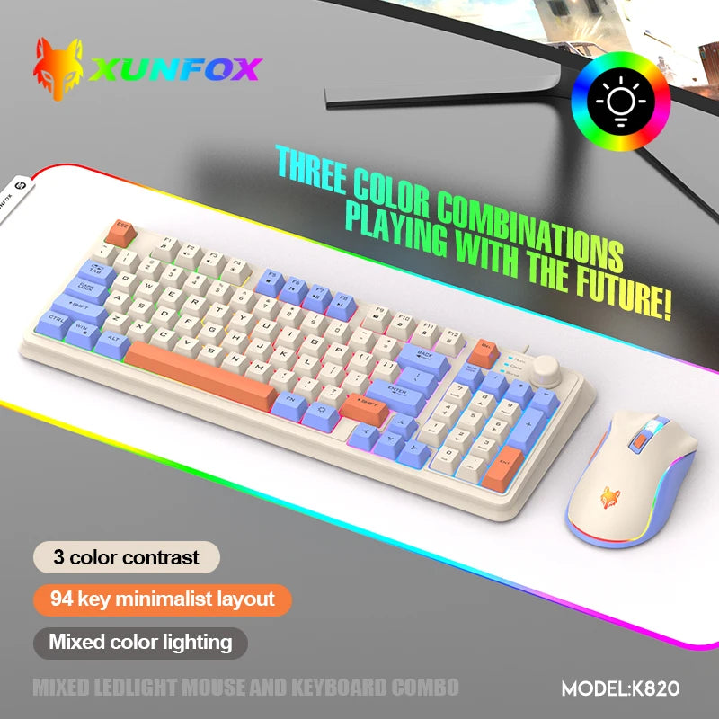 K820 USB Wired Game Keyboard Mouse Set Illuminated Desktop/Laptop Home Office Female Male Keyboard