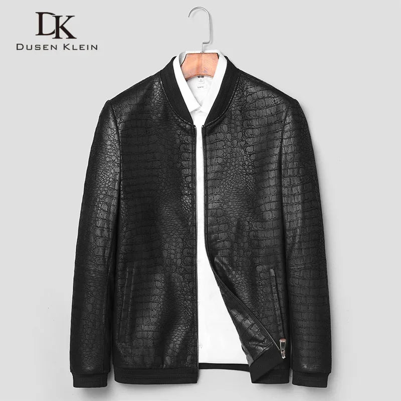 Brand leather jackets formen Genuine Sheepskin coats Crocodile pattern Dusen Klein Fashion leather men coat and jacket J1718