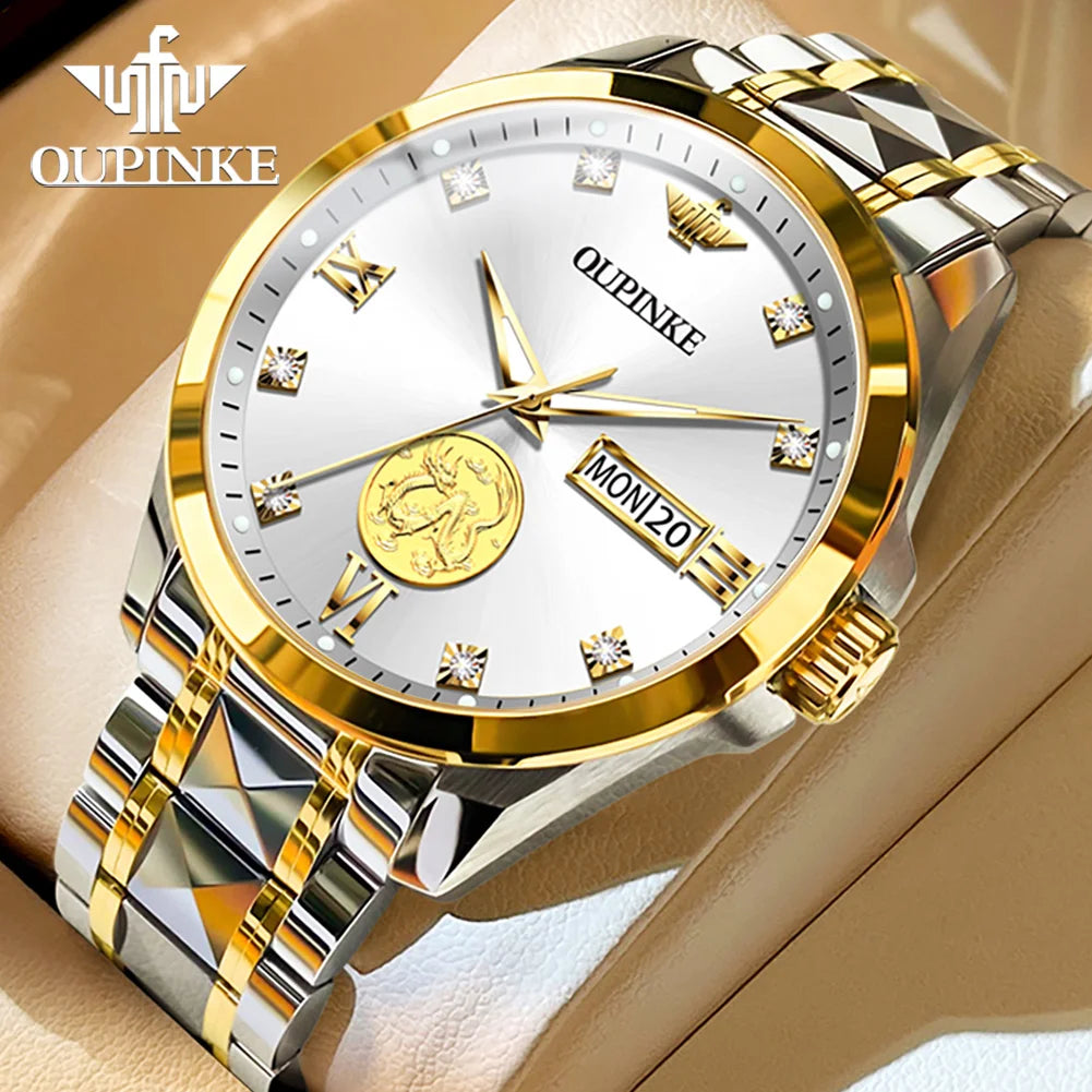 Swiss Certification OUPINKE Automatic Watch for Men Real Gold Real Diamond Sapphire Mirror Tungsten Steel Top Brand Wristwatch