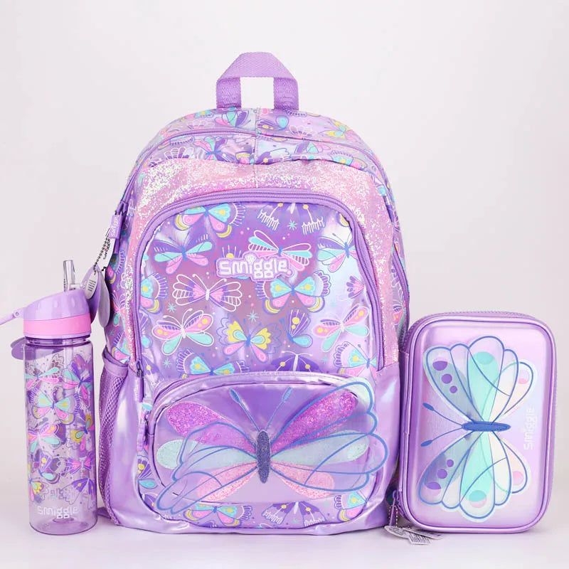 Smiggle Children School Supplies Butterfly Series School Bag Pencil Box Lunch Bag Water Cup Anime Backpack Student Gift