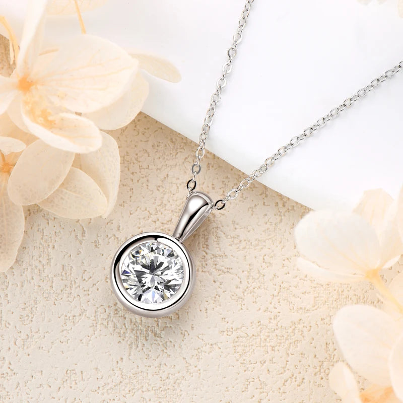 Anziw 925 Silver Set 2ct Moissanite Pendant Necklace 1ct 0.5ct Stud Earrings 18K Gold Plated Jewelry Sets for Women Wedding Gift