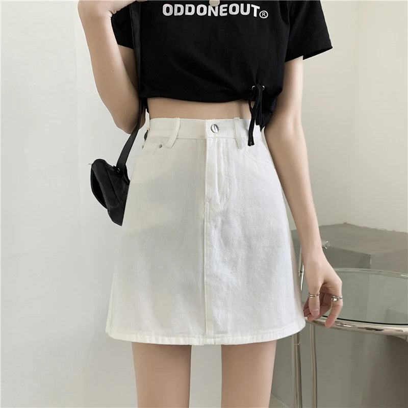 Spring New Women's Denim Skirt A-Line Flared Skirts Butt Covering Body Slimming f-length for plus Size MM
