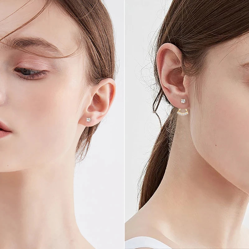 Lnngy 5mm 0.5ct Round Cut Moissanite Earring for Women 925 Sterling Silver Stud Earrings Front And Back Ear Jacket Jewelry Gift