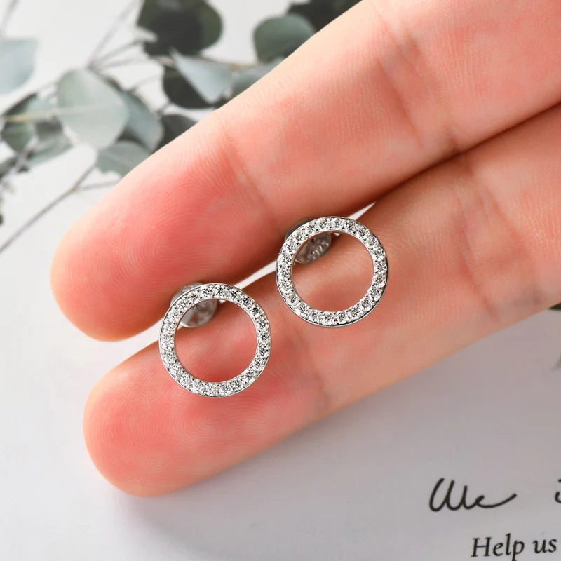 Lnngy Double Layer Chain Necklace For Women 925 Sterling Silver Moissanite Circel Pendant Necklaces Stud Earring Jewelry Set