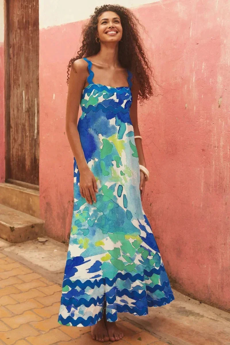 EuroWave Eleganza Dress – Summer 2025 A-Line Printed Maxi
