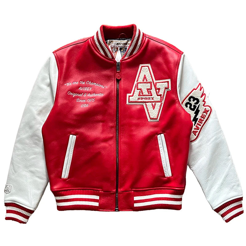 Men's Real Leather Jacket with Embroidery thicken first layer cowhide leather Leather Winter Classic Warm Baseball outfits Coat