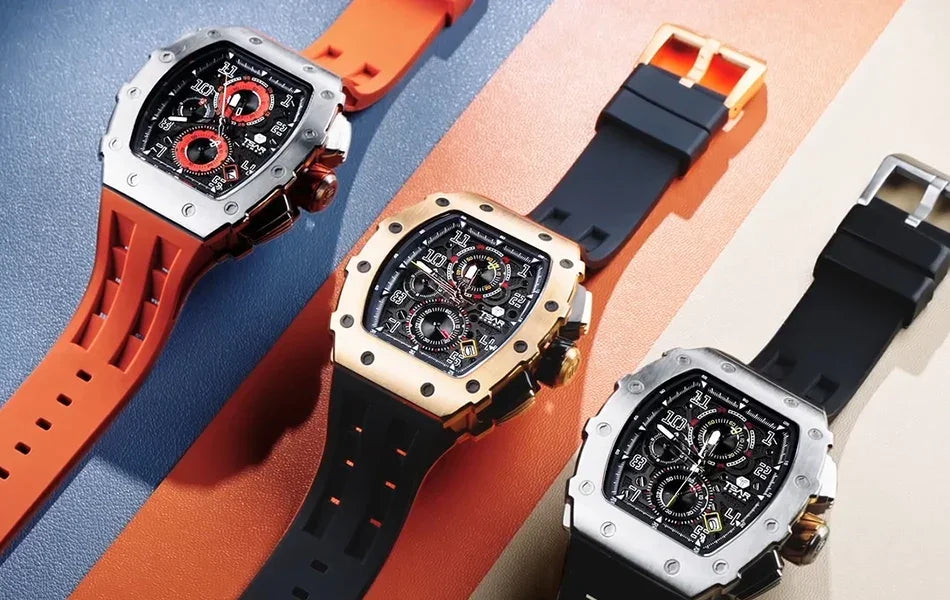 TSAR BOMBA New TB8204 Watch for Men Japan Quartz Chronograph 50M Waterproof Wristwatch Fashion Sport Clock Male Luxury Mens Gift