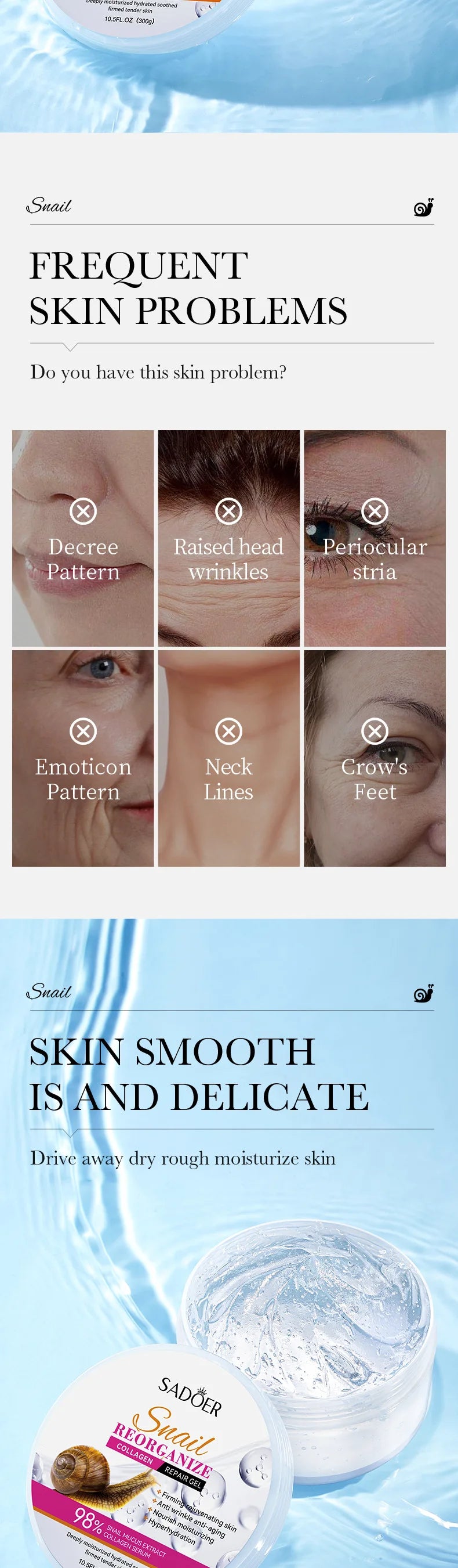 SADOER Snail Collagen Face Cream Gel Firming Repair Brightening Moisturizing Facial Creams Beauty Face Skin Care Products