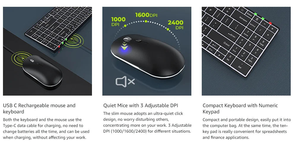 Jomaa Full-Size Backlight Wireless Keyboard and Mouse Combo for Laptop PC USB Silent Click Keyboard Mouse Set Rechargeable Spain