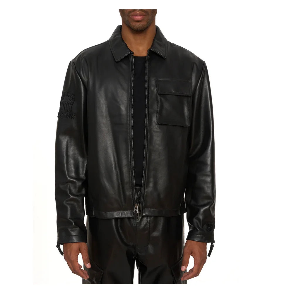AVIREX Spring/Summer Aviator Clothing Men's Long Sleeve Shirt Jacket 100% Napa Sheepskin Leather Jacket US Size Simple Coat Top
