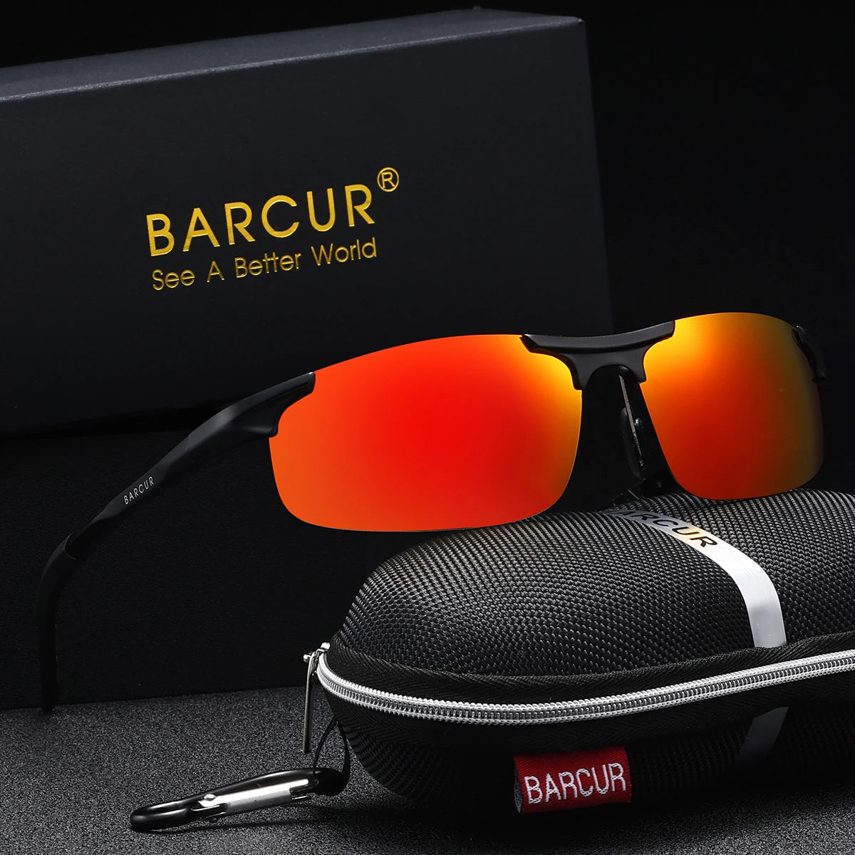 BARCUR Orange Fashion Polarized Sunglasses Aviation Aluminum Magnesium Alloy Metal Half Frame Glasses Men And Women Sunglasses
