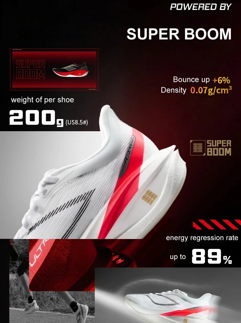FEIDIAN 5 CHALLENGER Racing Running Shoes – SUPER BOOM Cushion, Carbon-Fiber Plate, Reflective Sneakers