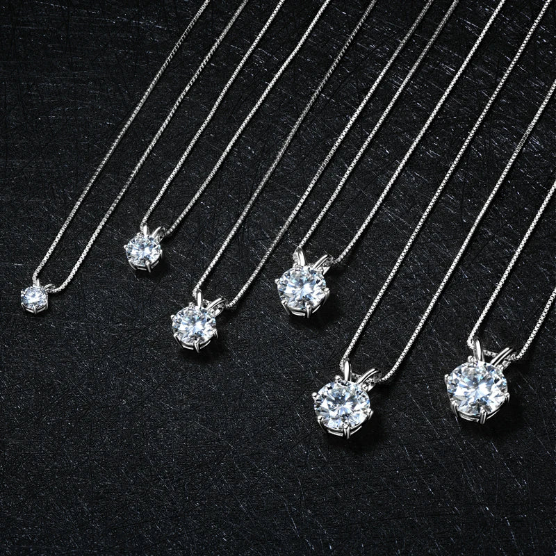 RAPRGOLD GRA Certified 0.5-5ct Moissanite Pendant Necklaces 925 Sterling Silver Solitaire Necklace Chain For Women Jewellry Gift