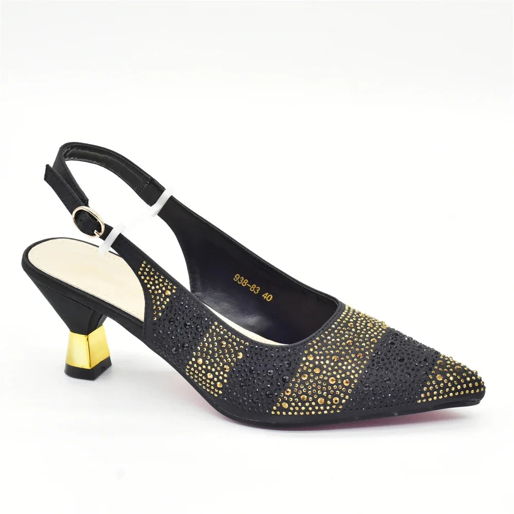 African Shoe and Bags Set for Wedding Women Shoes and Bags To Match Set with Rhinestone Italy Lady Pumps Women Shoes Luxury
