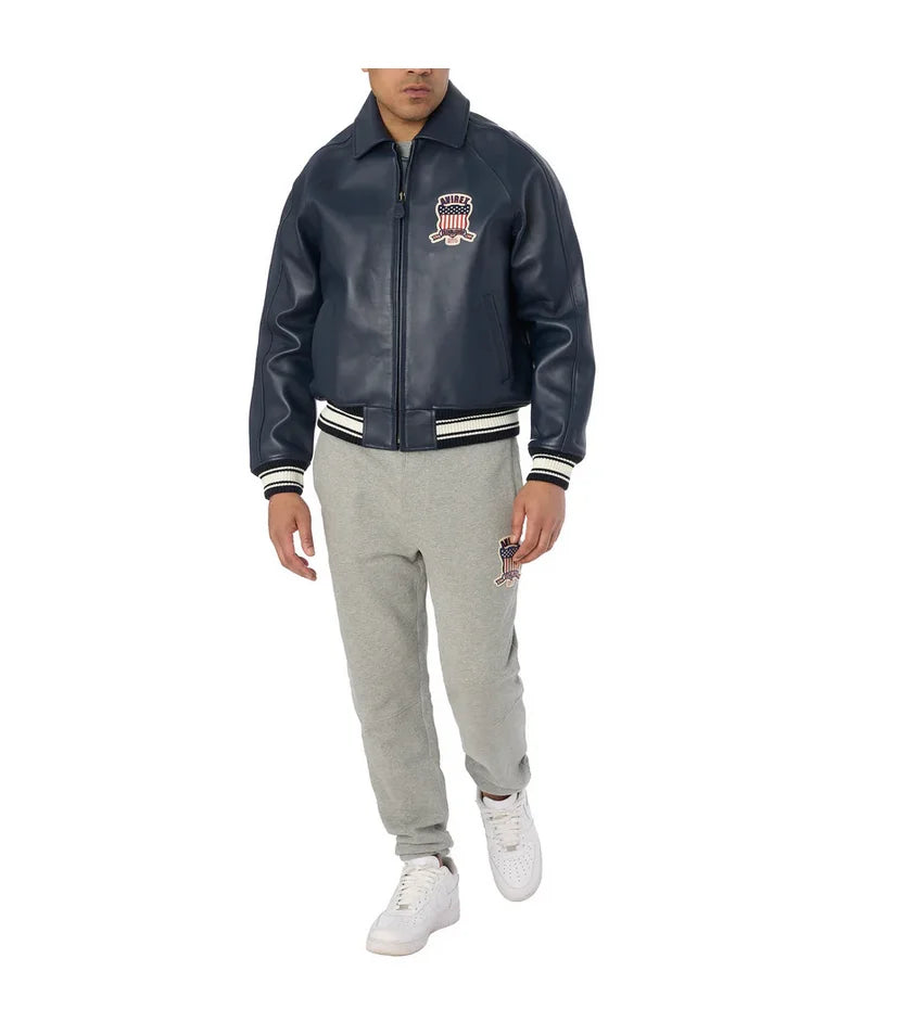 AVIREX Fall New ICON JACKET Sheepskin Leather Jacket Men's Bomber Flight Suit Embroidered Jacket Casual Top US Size Loose Fit