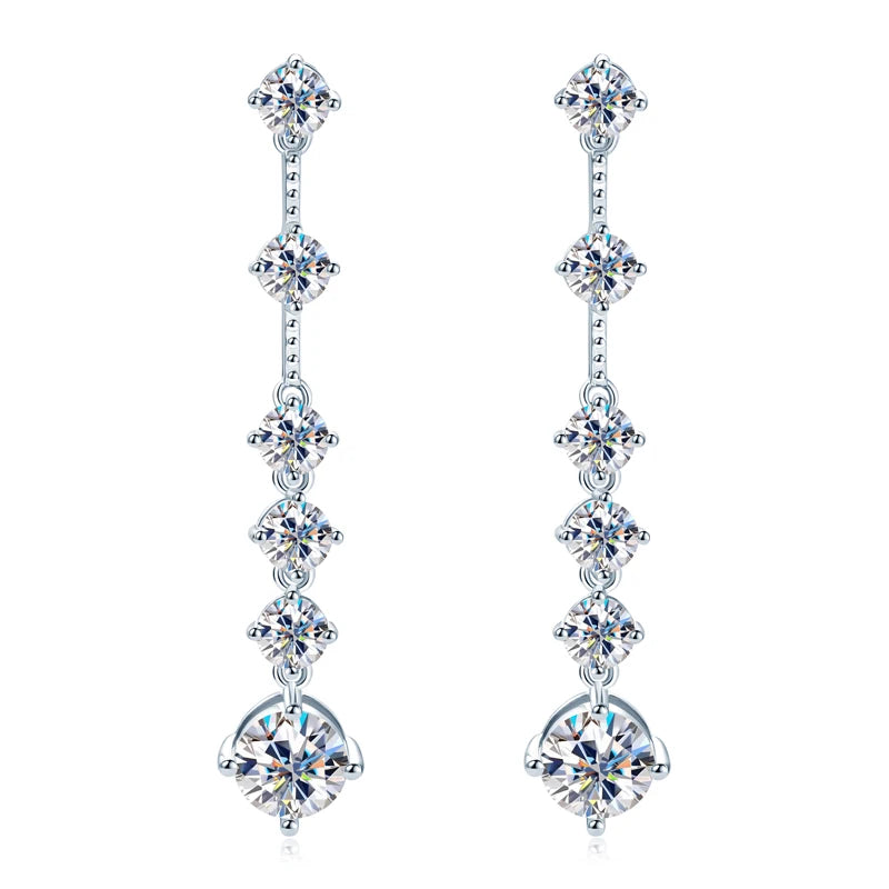 IOGOU 8MM D2.00CT Moissanite Diamond Long Drop Earrings With 5mm Zircon Real 925 Silver Jewelry Engagement Accessories for Women