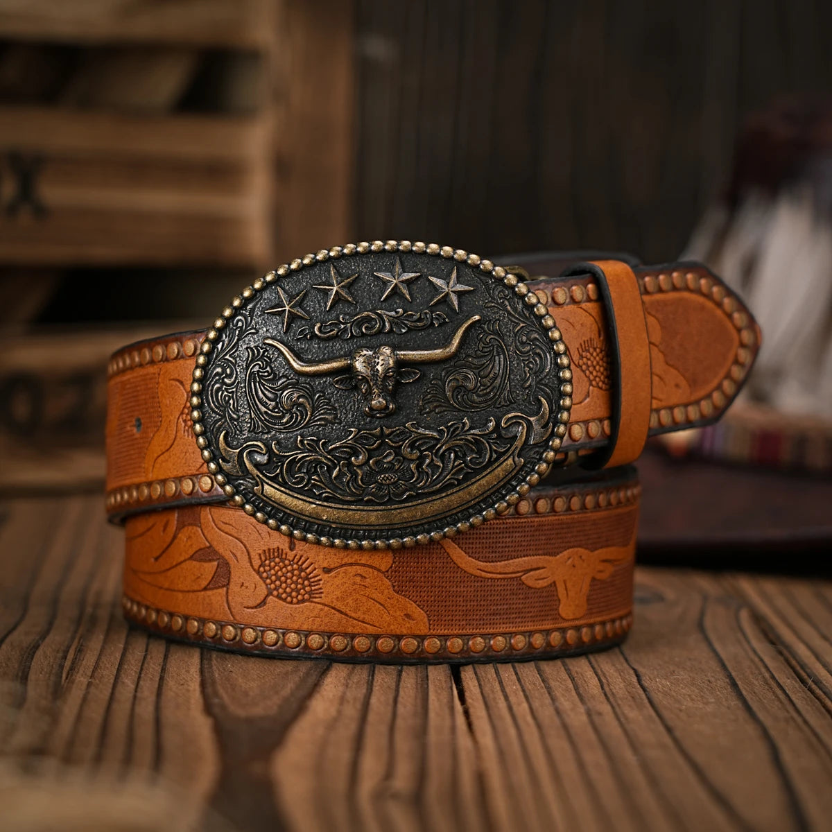 Men & Women-Western-Cowboy-PU Leather-Belts - Vintage Belt Floral Engraved Buckle Belt for Jeans