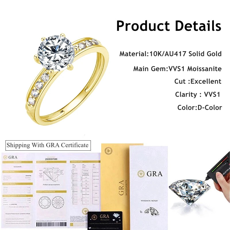 Lnngy Certified 10K Pure Gold Moissanite Ring for Women AU417 Lab Created Diamond Halo Engagement Rings Exquisite Jewelry Gift