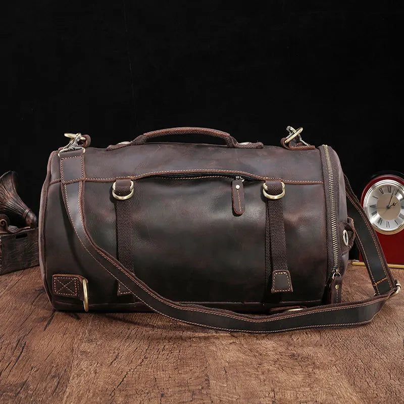 Luufan Unique Design Leather Backpack For Men Vintage Crazy Horse Leather Bucket Daypack Large Male Travel Bag Male Backpacks