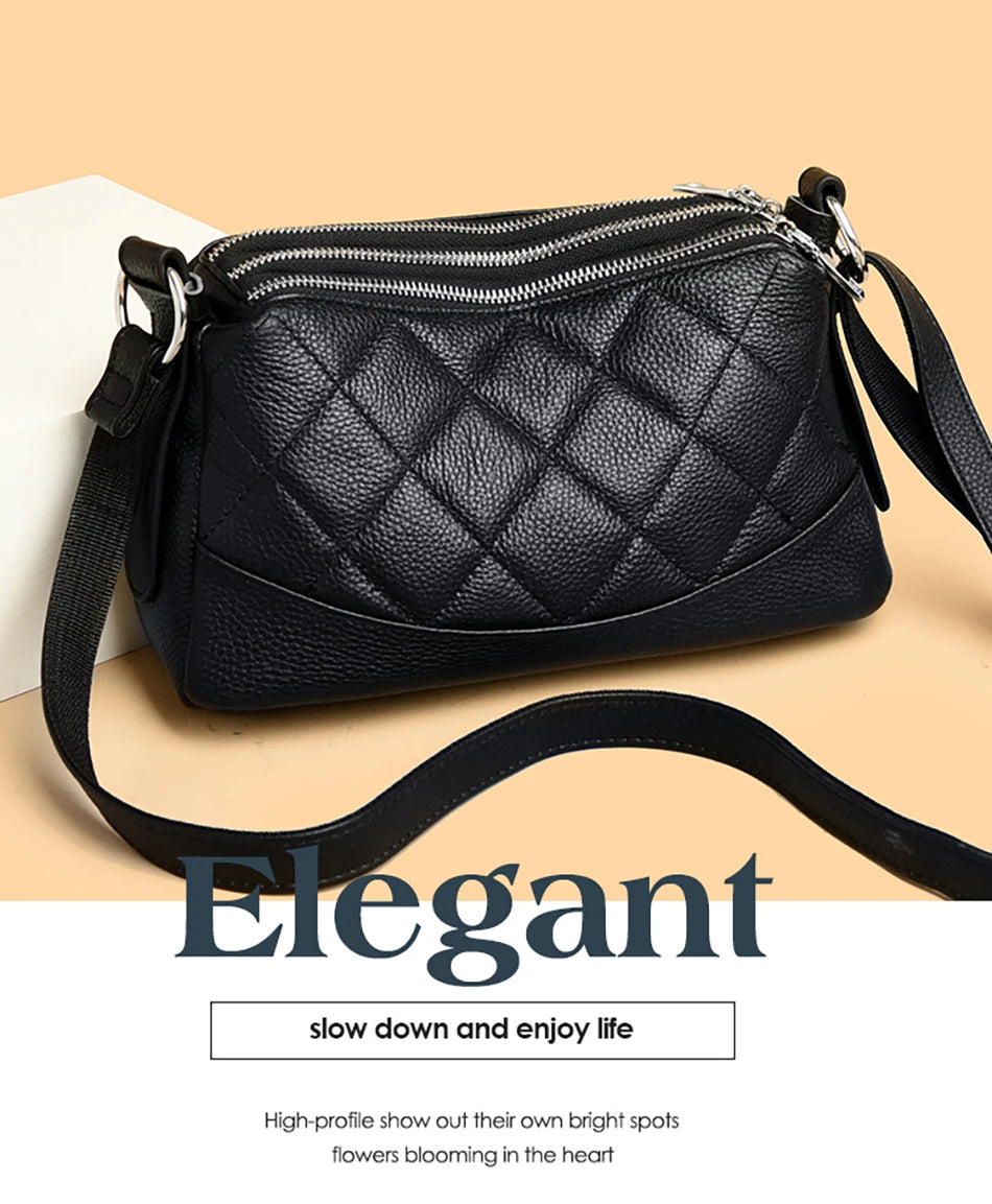 2024 New Women's Shoulder Bag 100% Genuine Leather Female Crossbody Bags Girl Tote Bolsas Three Layer Large Capacity Wallet Sac