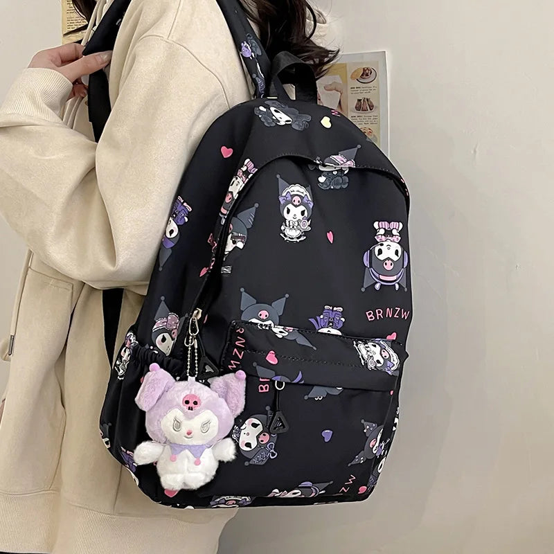 2024 Sanrio Cute Kuromi Melody Cinnamoroll Large Capacity Backpack Boys Girls Cartoon Hello Kitty Kawaii Canvas Schoolbag