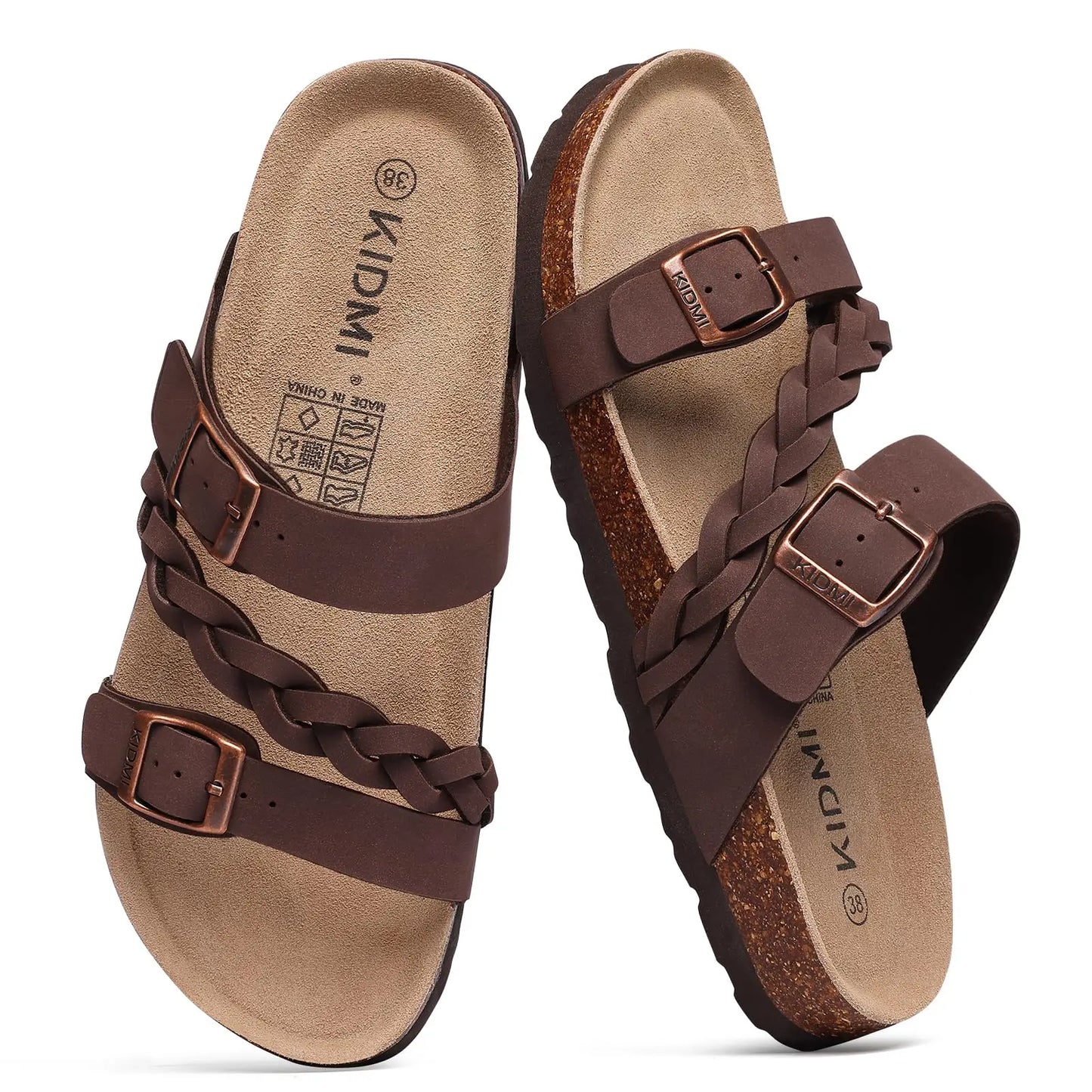Crestar Women's Cork Footbed Sandals Lady Fashion Buckle Slip-On Slide Sandals New Summer Comfortable Sllipers with Arch Support