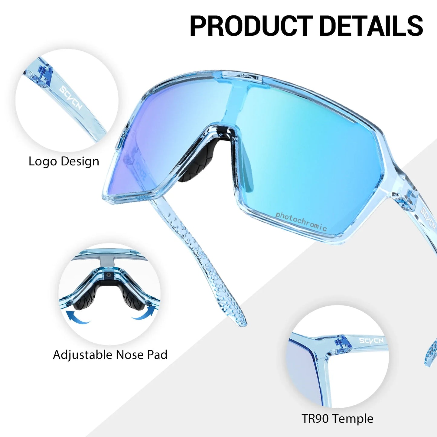 SCVCN Photochromic Sunglasses for Men Cycling Glasses UV400n Women Driving Glasses MTB Road Bike Sport Eyewear Running