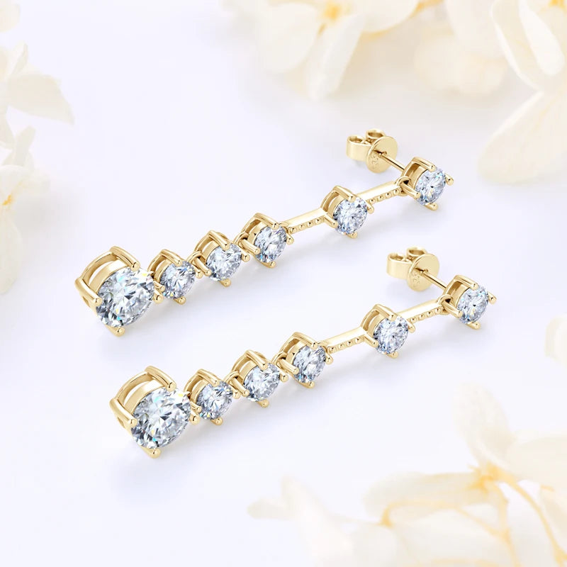 IOGOU 8MM D2.00CT Moissanite Diamond Long Drop Earrings With 5mm Zircon Real 925 Silver Jewelry Engagement Accessories for Women