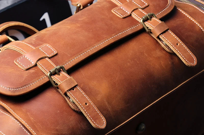 MUNUKI Vintage Crazy Horse Genuine Leather Travel bag Large Luggage bag men Leather duffle bag Large Weekend Bag Tote Big