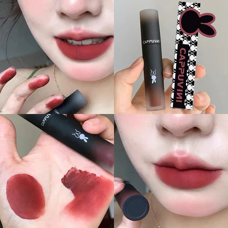 Retro Red Brown Tone Lipstick Mousse Matte Lip Mud Velvet Lip Glaze Non-Stick Cup Lipgloss Makeup Lip Tint Beauty Cosmetic