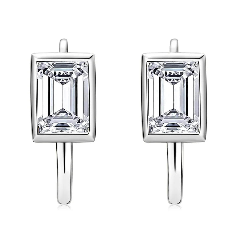 Lnngy 925 Sterling Silver U-shaped Hoop Earrings Emerald Cut 5*7mm Moissanite Earring For Women Girls Korean INS Jewelry Gift