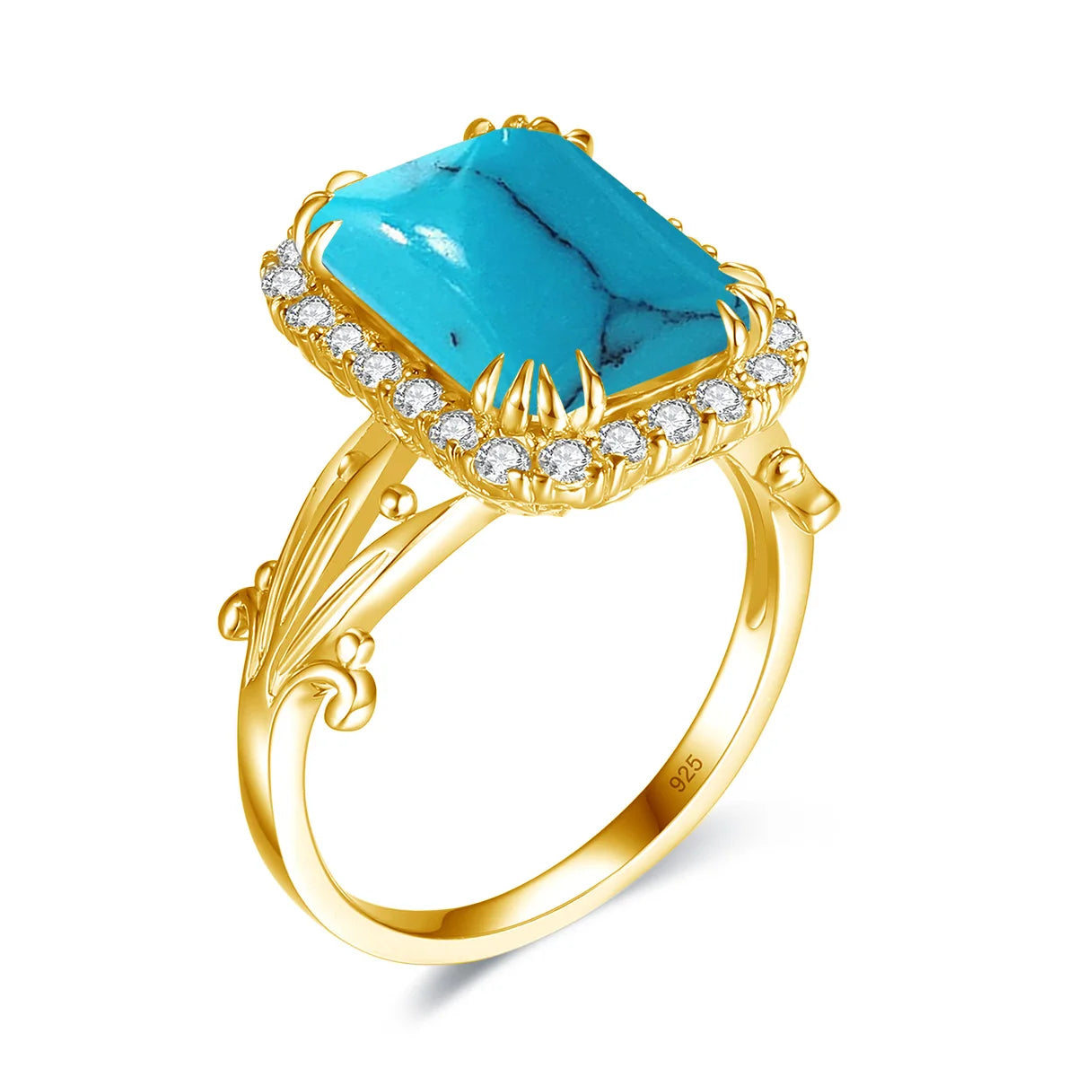 Szjinao High Quality Woman Ring 925 Sterling Silver Aquamarine Rings Gold Plated Luxury Elegant Banquet Party Fine Jewelry
