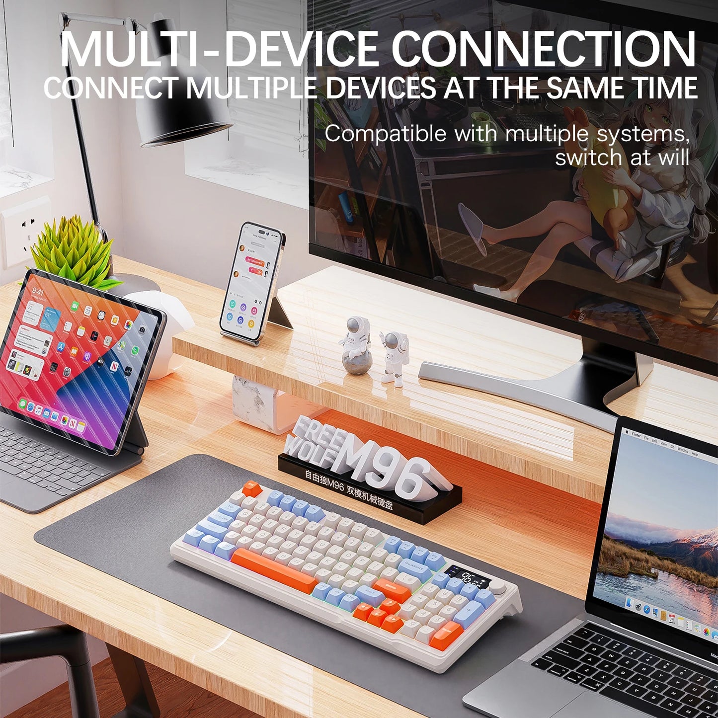 M96 Screen Wireless Keyboard Mouse Kit with Media Knob,ZIYOULANG Bluetooth Keyboard Mouse Combos,Multi-Device Connection,PBT Cap